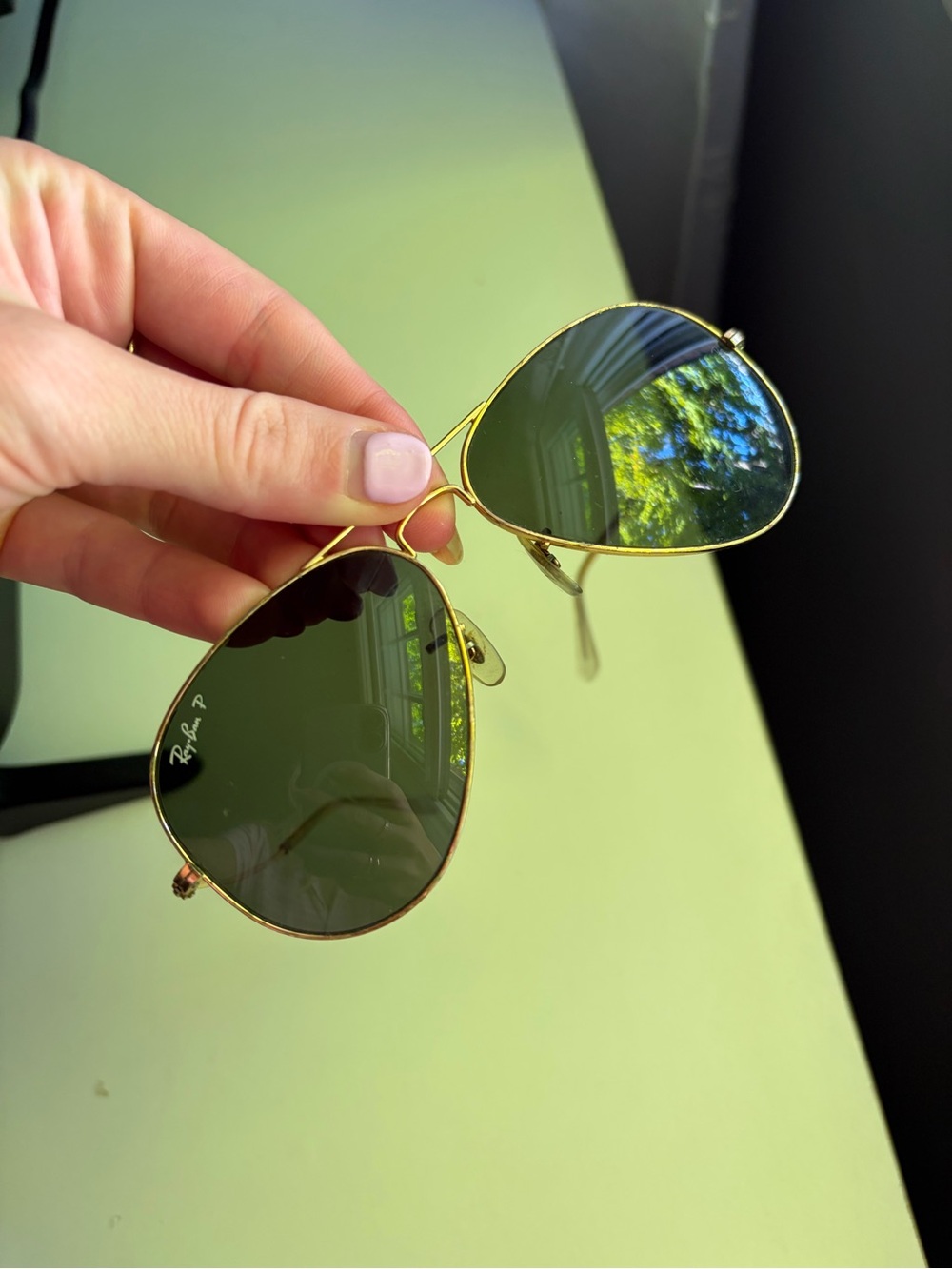 Ray-Ban Gold Frame Green Lens Aviator Sunglasses - Classic Polarized